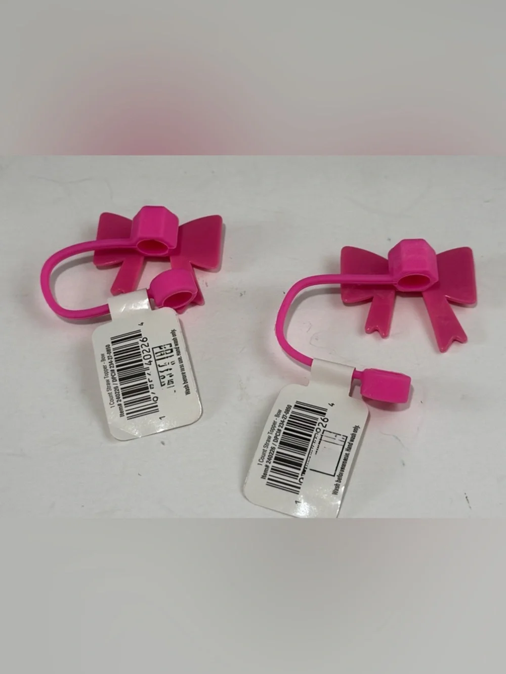 NEW Target Bullseyes Playground Silicone Bright Pink Bow Straw Toppers Lot of 2
